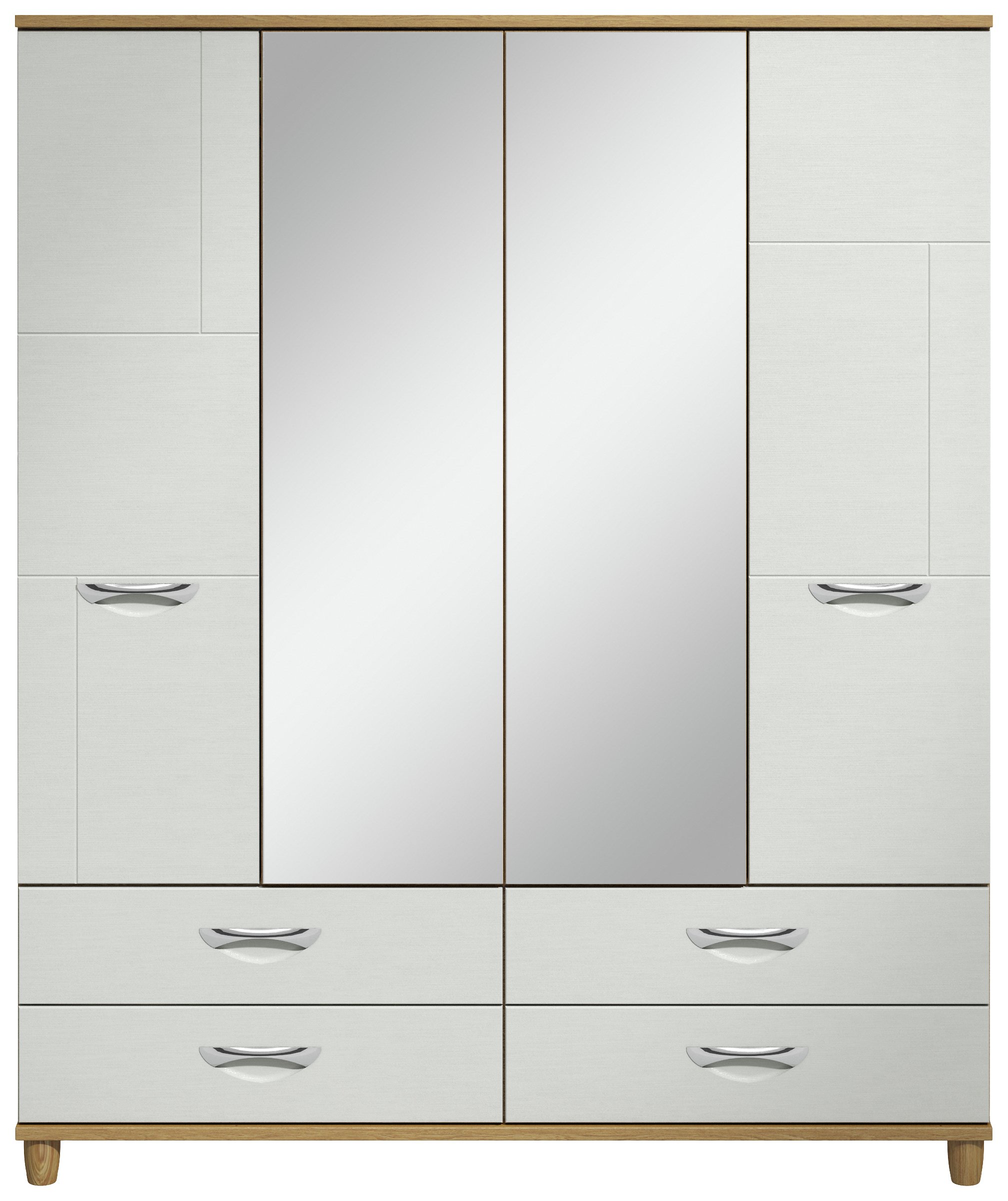 Myra 4 Door 4 Drawer Mirrored Wardrobe - Oak Effect & White