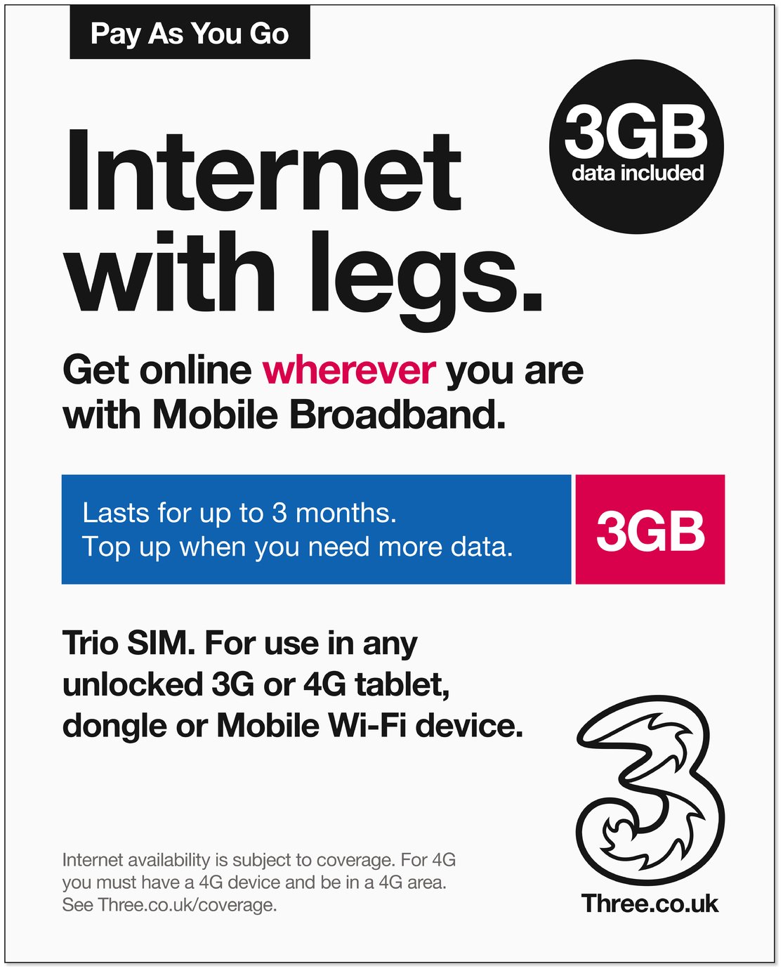 Three 3GB Pay As You Go Data SIM Card Review