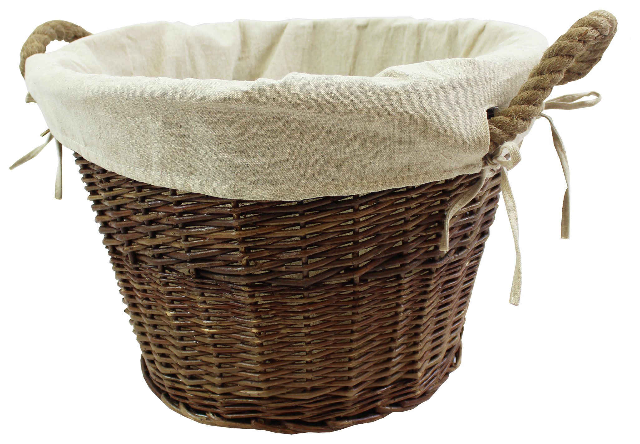 Lined Wicker Log Basket with Rope Handles