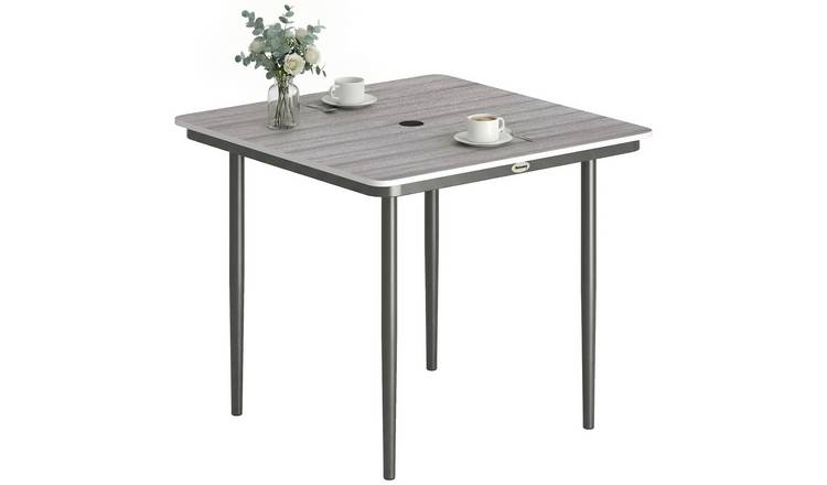 Outsunny Metal Square Outdoor Garden Table with Umbrella Hole - Light Grey