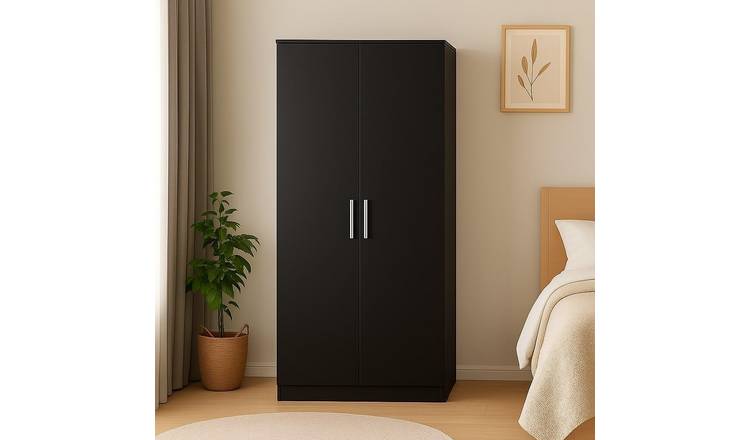 Home Treats 2 Door Wardrobe With Shelf - Black