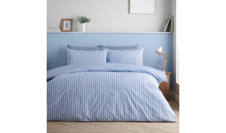 Catherine Lansfield Epping Texture Stripe Duvet Cover Set - King - Blue