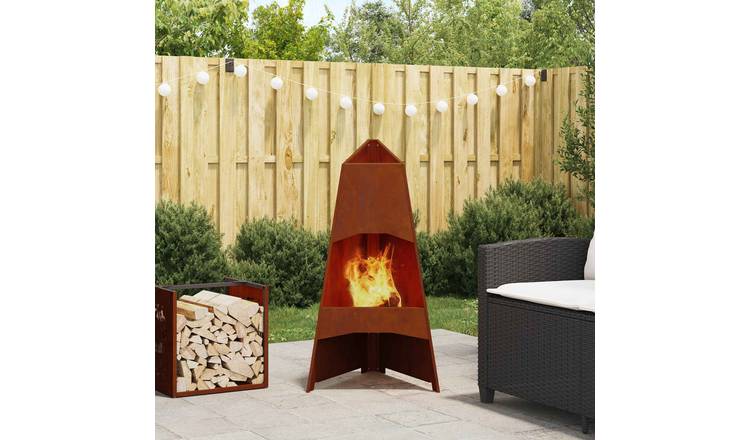 Walplus Steel Fire Pit Weathering - Brown - 50 x 50 x 95 cm