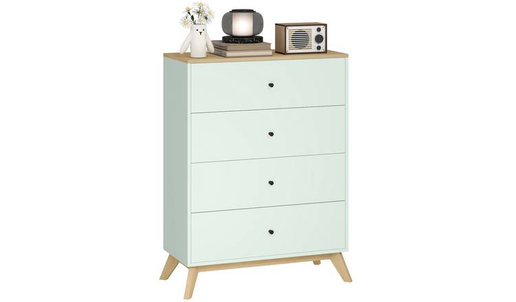 HOMCOM 4 Drawer Chest - Light Green and Oak