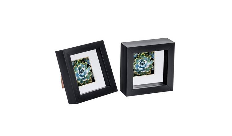 Nicola Spring 3D Box Photo Frames - 4 x 4" with Mount - Set of 2 - Black