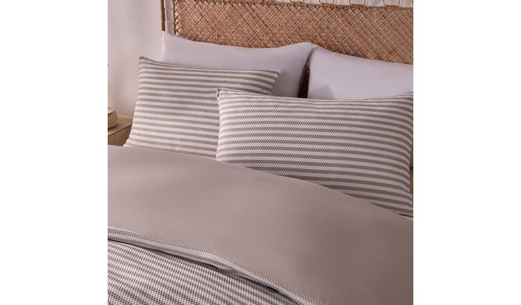 OHS Stripe Embossed Duvet Cover Set Natural - Double