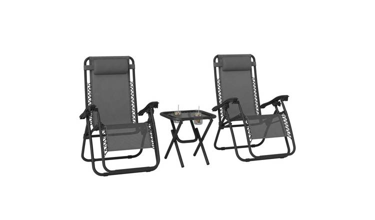 Outsunny 2 Seater Foldable Zero Gravity Chairs with Table - Dark Grey