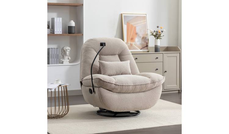 Artemis Home Fallon Boucle Fabric Swivel Recliner Chair Phone Holder - Brown