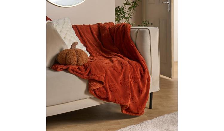 OHS Tufted Pumpkin Fleece Blanket Throw 130 x 160cm - Rust