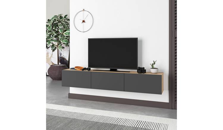 Decortie Francy Floating TV Unit particleboard Matt - Oak & Anthracite Grey