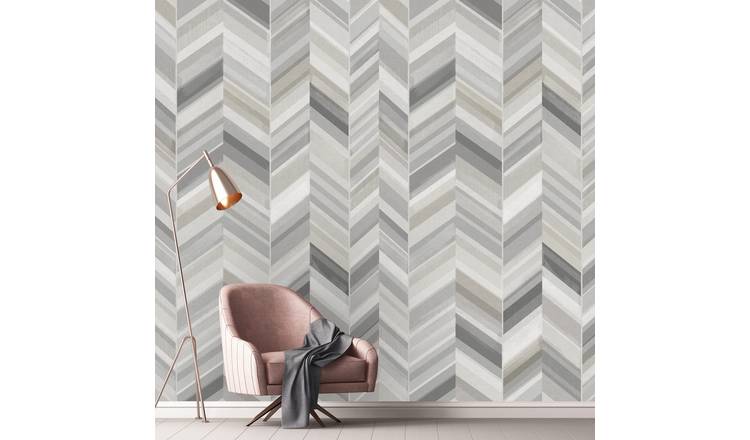 Grandeco Chevron 3 lane Repeatable Textured Wallpaper Mural  - Grey