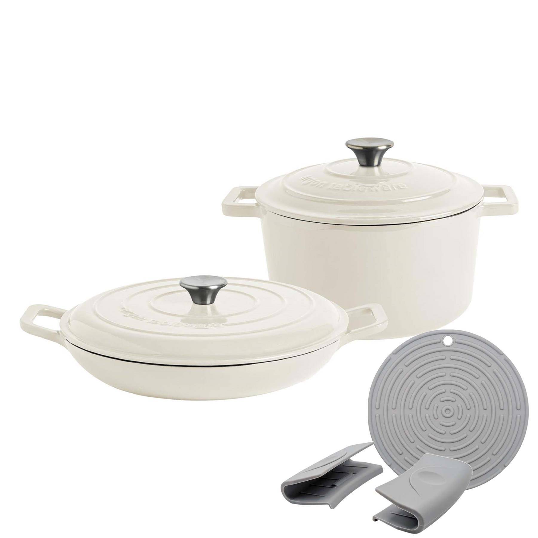 Argon Tableware 2 Piece Cast Iron Casserole Dish Set - White - Image 1