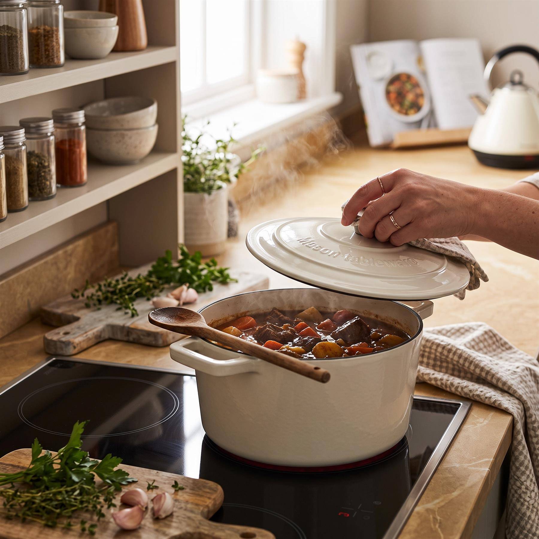 Argon Tableware 2 Piece Cast Iron Casserole Dish Set - White - Image 3