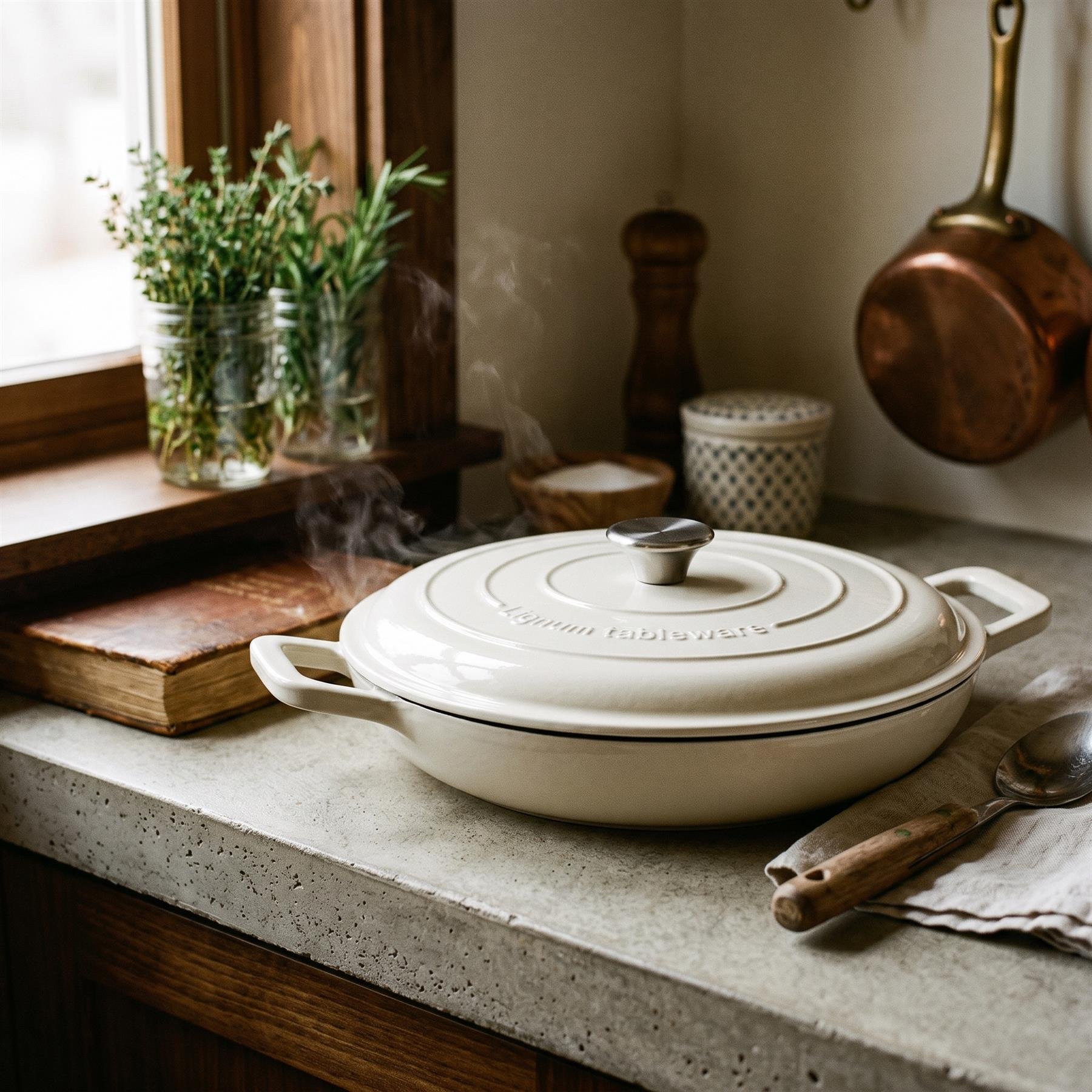 Argon Tableware 2 Piece Cast Iron Casserole Dish Set - White - Image 4