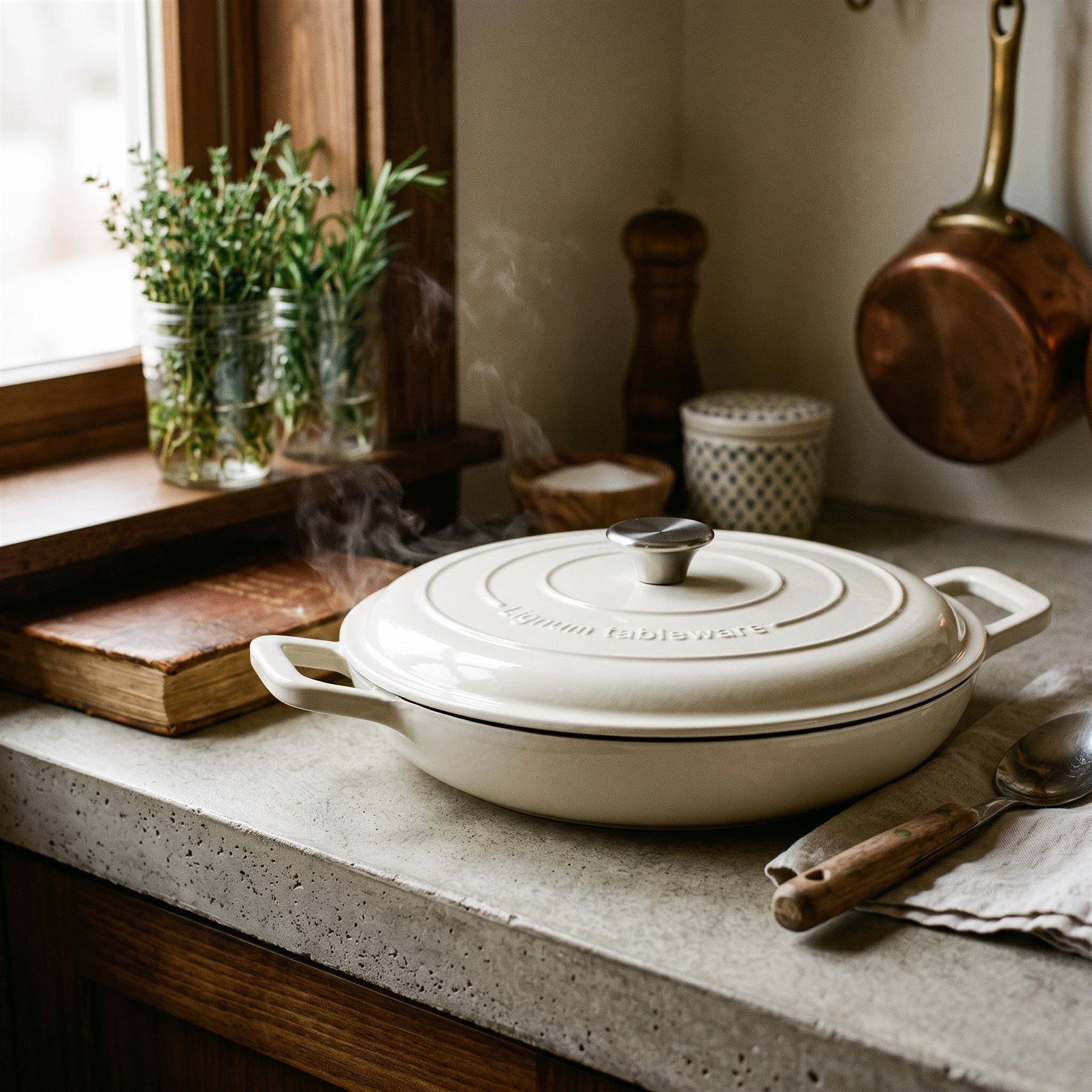 Argon Tableware 2 Piece Cast Iron Casserole Dish Set - White - Image 4