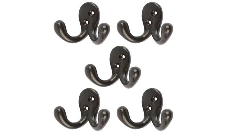 Hammer & Tongs Double Coat Hook - Black - Pack of 5