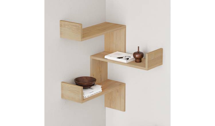 Decortie Luksa Corner Collection Particleboard Corner Wall Shelf - Oak