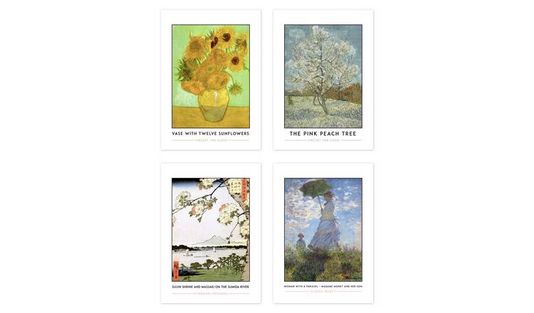 Van Gogh Sunflowers Hiroshige Shrine Monet Parasol Set Of 4 Art Prints – A4