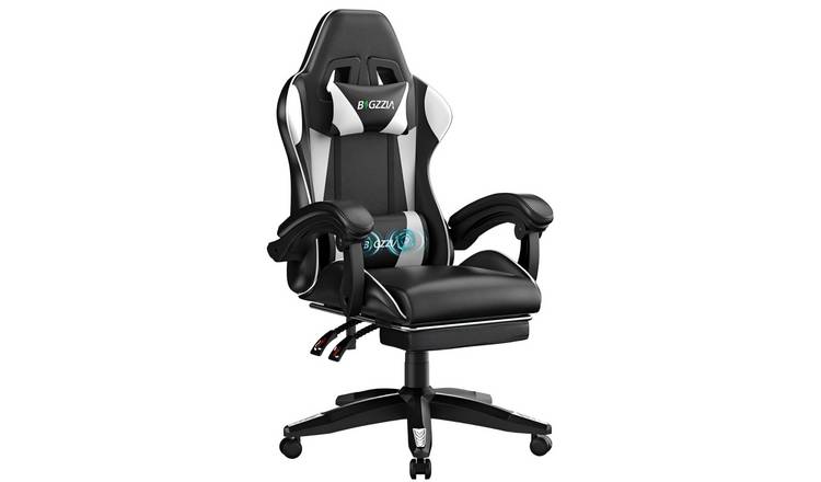 Rattantree Ergonomic Massage Gaming Chair with Footrest - White & Black