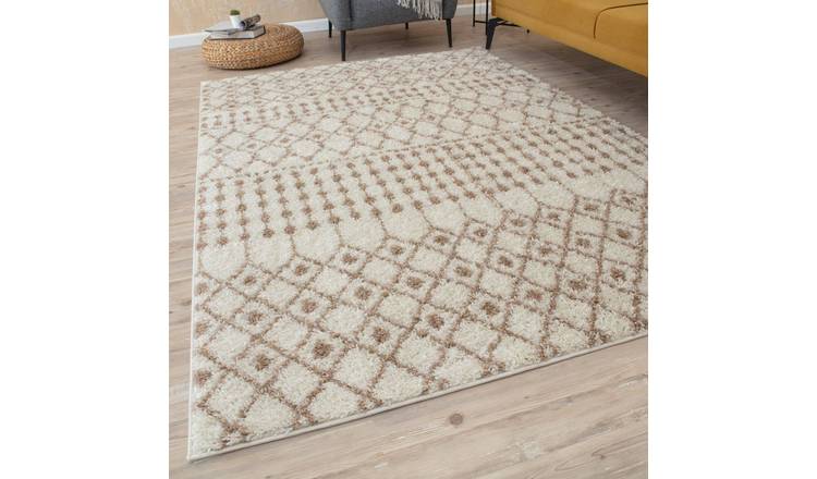 The Rugs  Cream and Beige Moroccan Shaggy Tribal Rug - 60 x 110cm