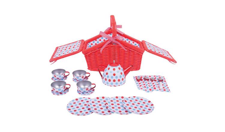 Bigjigs Toys Spotted Basket Tea Set - 3 Years +