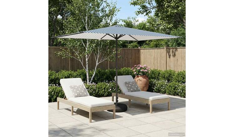 Walplus Rectangular Polyester Parasol - Blue and White - 290 x 190 x 228 cm