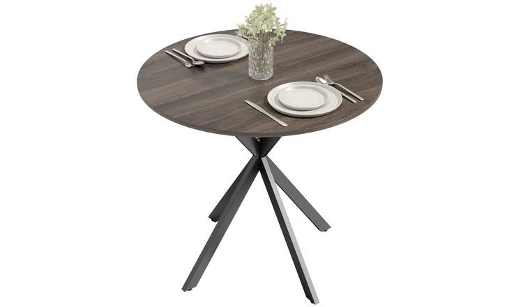 HOMCOM Round Dining Table 4 Seater Industrial Steel Legs - Brown
