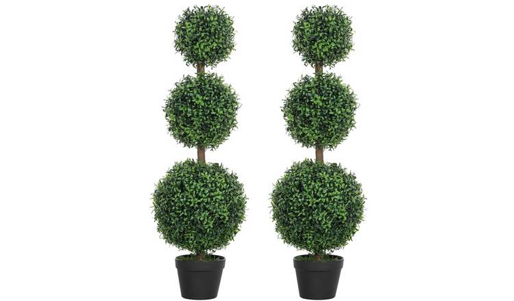 HOMCOM Set of 2 Topiary Ball-shaped Boxwood Trees - Green