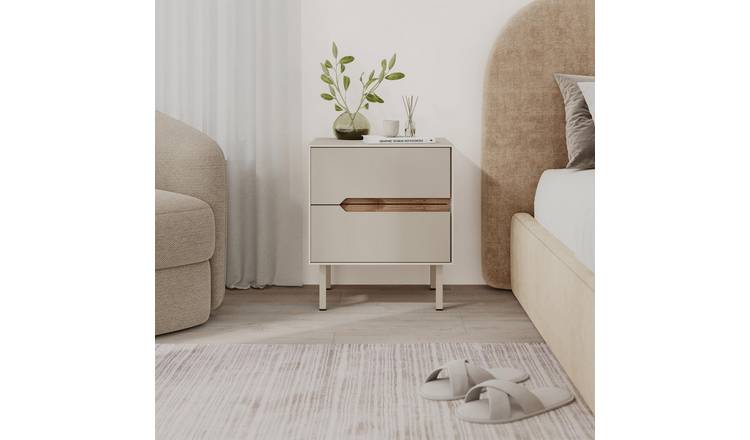 Decortie Arch Particleboard Bedside Table - Sandstone & Whiskey Oak