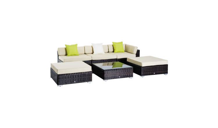 Outsunny 6 Piece 5 Seater Rattan Garden Furniture Set - Brown and Beige