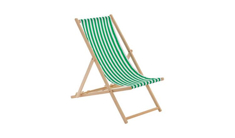 Harbour Housewares Folding Wooden Deck Chair - Green Stripe