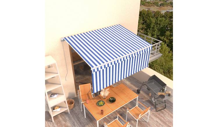 Walplus Manual Polyester Retractable Awning - Blue and White - 350 x 250 cm