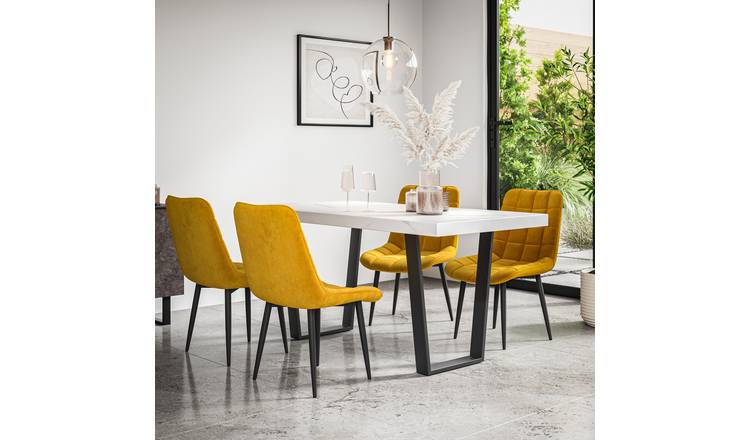 Furniture Online Aria Nova Marble Effect Dining Table & 4 Mustard Chairs