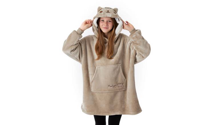 Pusheen Character Face Kids Girls Blanket Hoodie - Brown