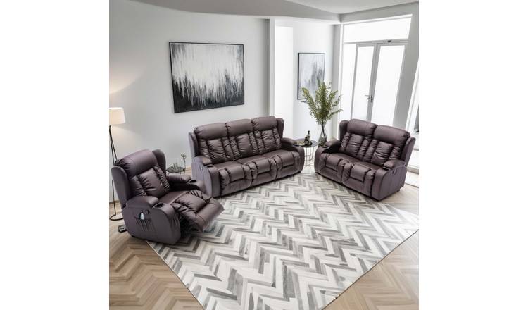 Furniture Online Caesar Manual Recliner Leather 1+2+3 Seater Sofa Set - Brown
