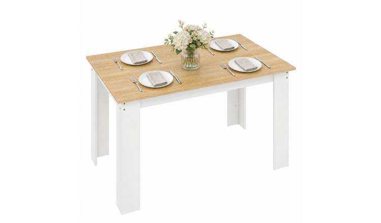 HOMCOM Wood Effect Tabletop 4 to 6 Seater Dining Table - Oak and White