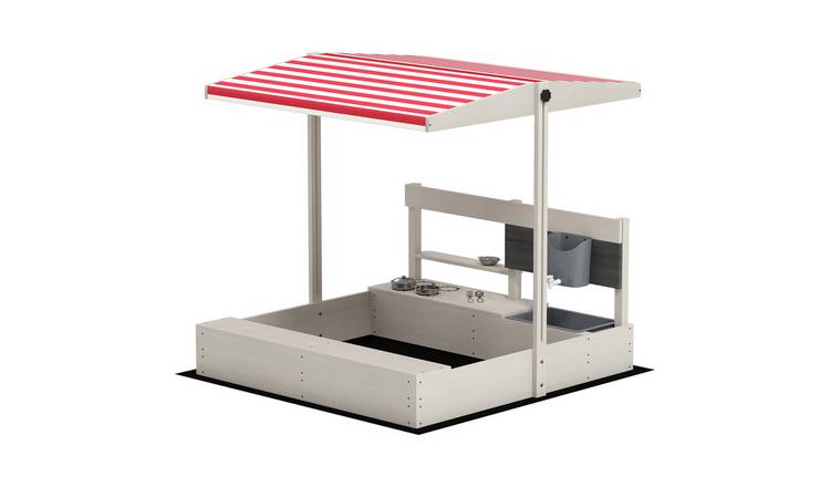 Outsunny Wooden Kids Sandbox with Adjustable Height Canopy Kitchen Toys - Grey