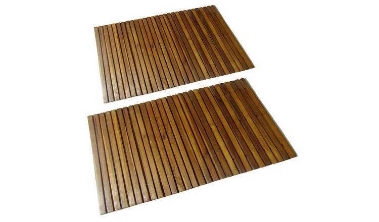Walplus Pack of 2 Acacia Wood Bath Mat - 80 x 50 cm