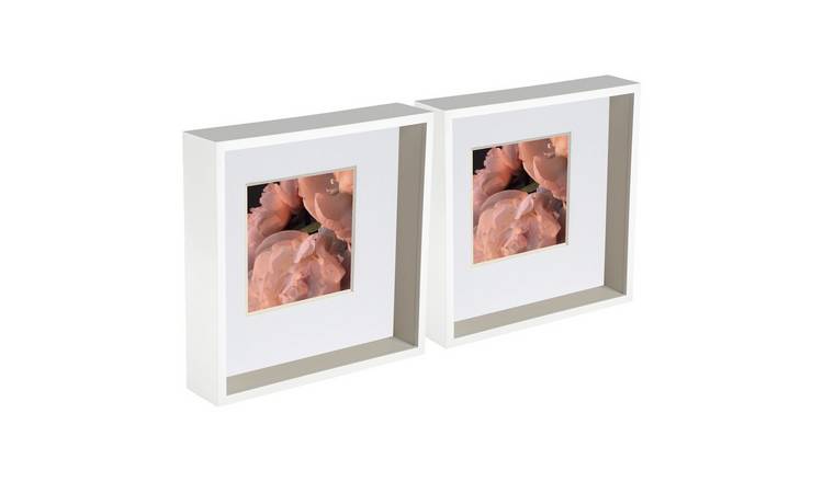 Nicola Spring 3D Deep Box Photo Frames - 10 x 10" with Mount - Set of 2 - White