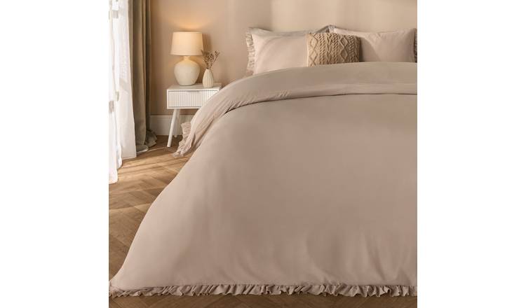 OHS Frill Edge Decor Duvet Cover Set Natural - Double