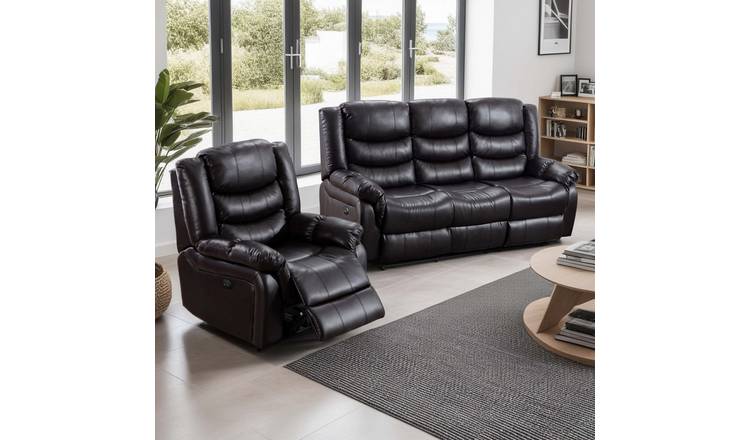 Furniture Online Seattle Electric Recliner Leather 1+3 Seater Sofa Set - Brown