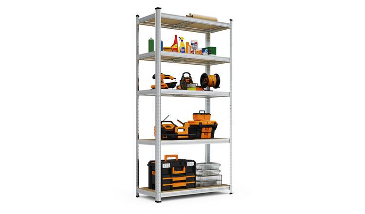 VonHaus 5 Tier Medium Galvanised Heavy Duty Garage Shelving Unit - Silver