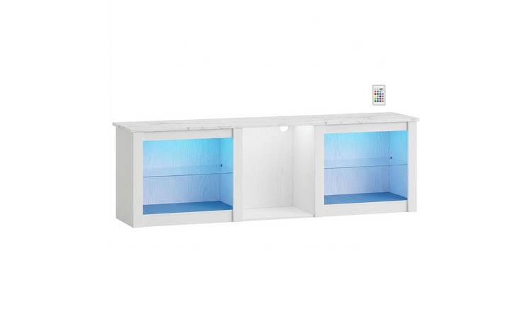 HOMCOM LED Lights TV Stand Cabinet with Adjustable Glass Shelves - Whi