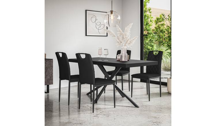 Furniture Online Donni Monza Black Top Dining Table & 4 Black Chairs
