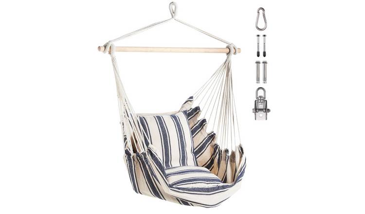 Vonhaus Seville Outdoor Hanging Chair with Attachments - Blue and White
