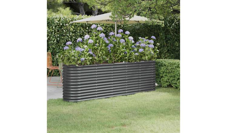 Walplus Galvanised Steel Raised Garden Bed - Anthracite - 224 x 40 x 68 cm
