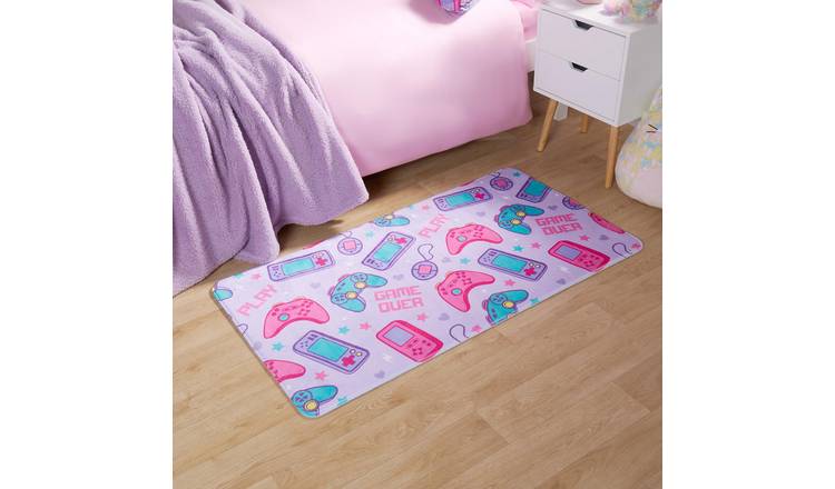 OHS Kids Washable Gaming Print Supersoft Rug - 65 x 120cm - Lilac