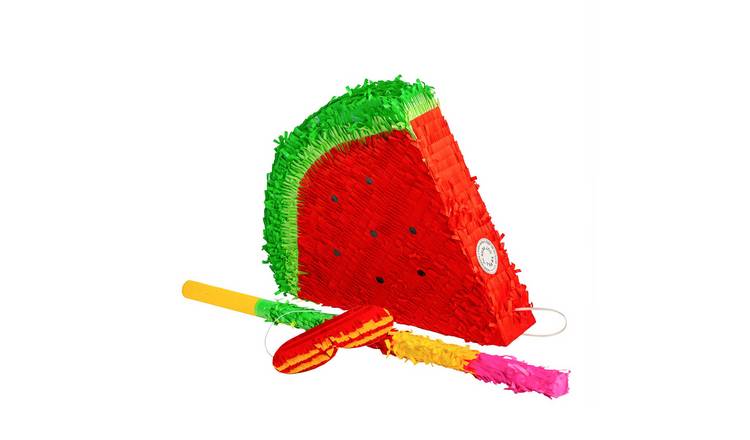 Fax Potato Watermelon Cardboard Pinata Set with Stick and Blindfold - Red