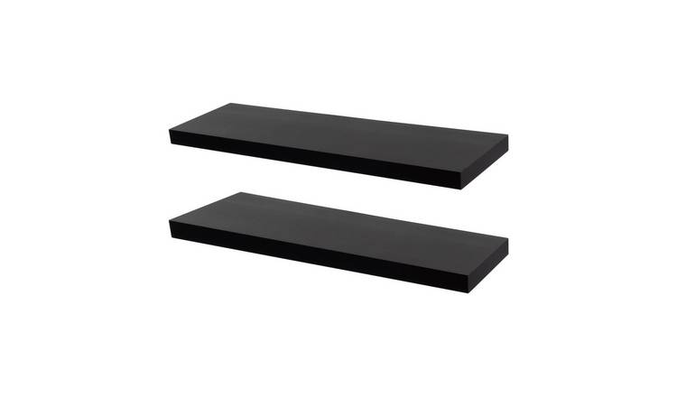 Harbour Housewares Contemporary Floating Wall Shelves - Black - Set of 2