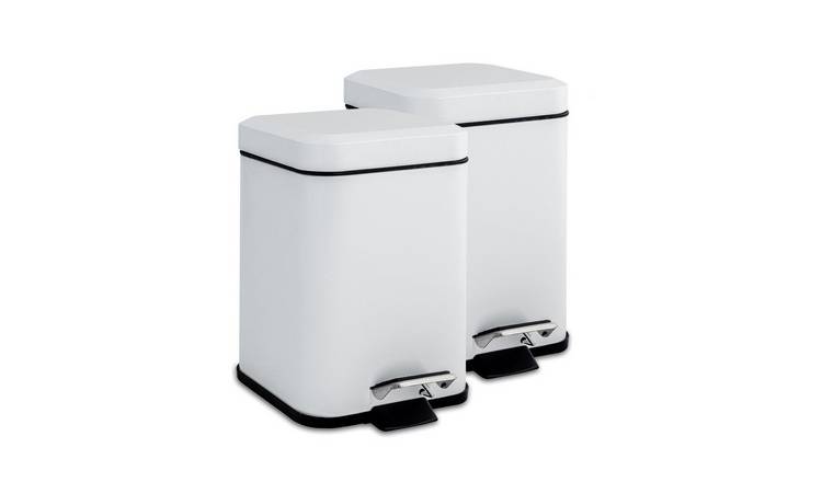 Harbour Housewares Square Bathroom Pedal Bins - 3 Litre - Chrome - 2x - 16cm